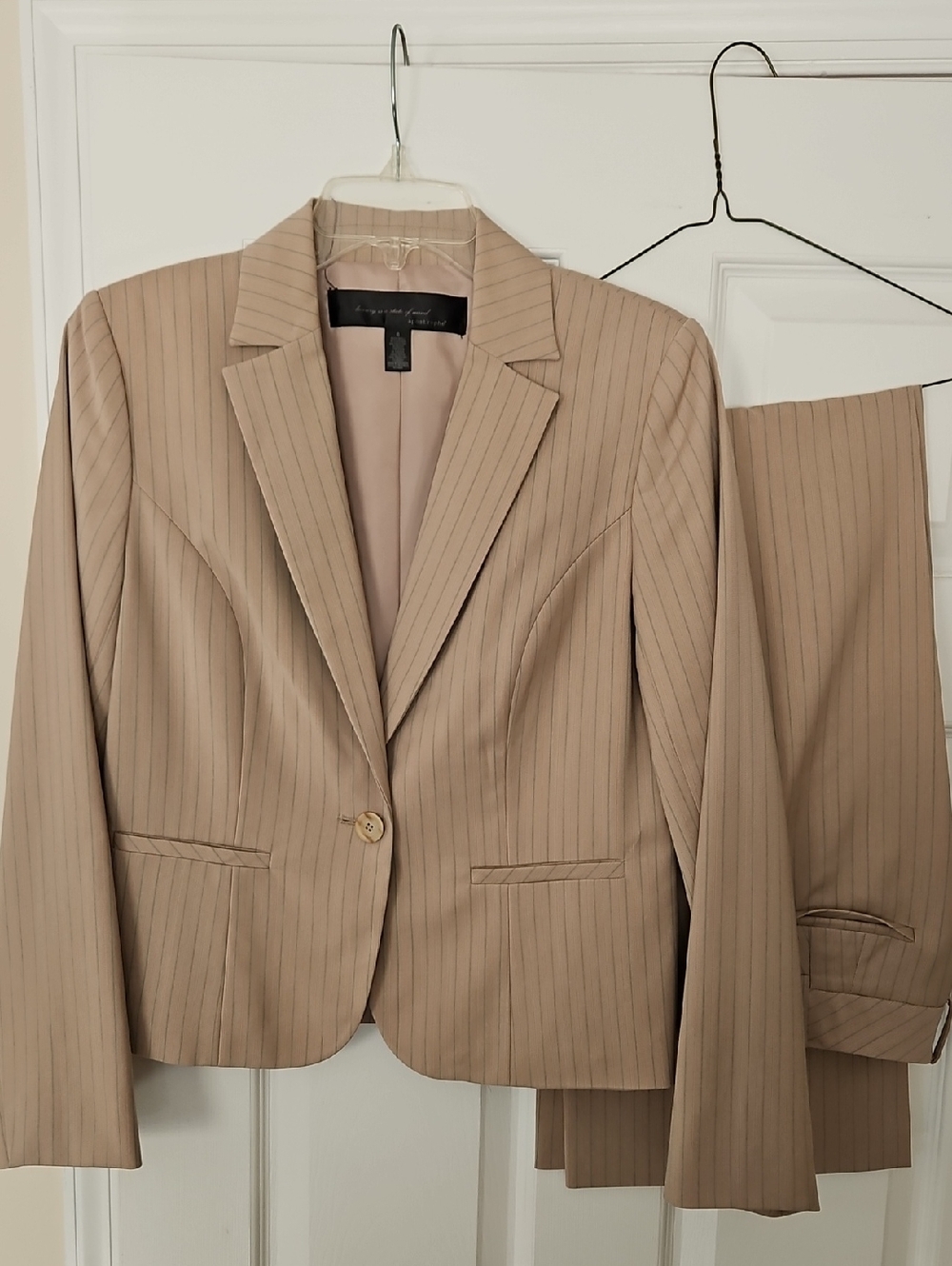 Beige Pinstripe Women's Blazer and Pants Set